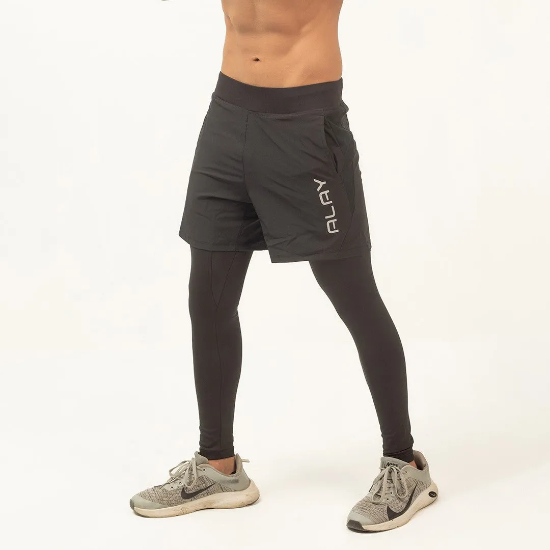 2 in 1 Compression Tights with Shorts - Black