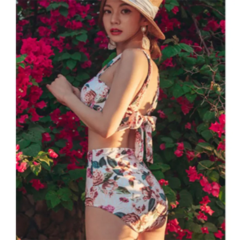 2020 South Korea's New Swimsuit Women's Net Red Floral Small Fresh Steel Support Gathered And Slim Bikini Swimwear 수영복