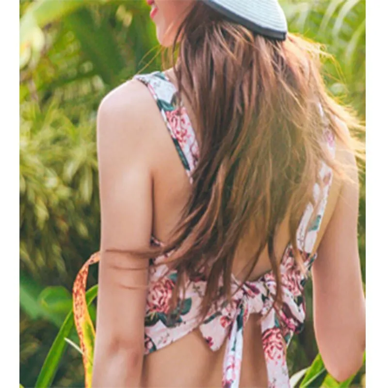 2020 South Korea's New Swimsuit Women's Net Red Floral Small Fresh Steel Support Gathered And Slim Bikini Swimwear 수영복