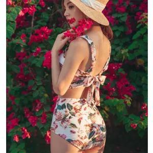2020 South Korea's New Swimsuit Women's Net Red Floral Small Fresh Steel Support Gathered And Slim Bikini Swimwear 수영복