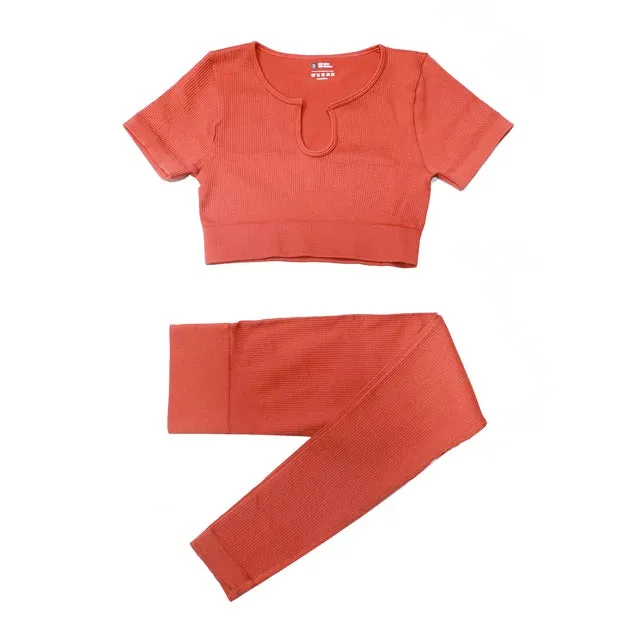 2/4Pcs Women's Tracksuit - Ribbed Seamless Yoga Set