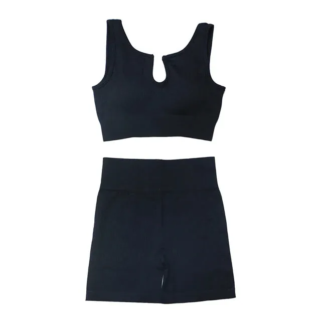 2/4Pcs Women's Tracksuit - Ribbed Seamless Yoga Set