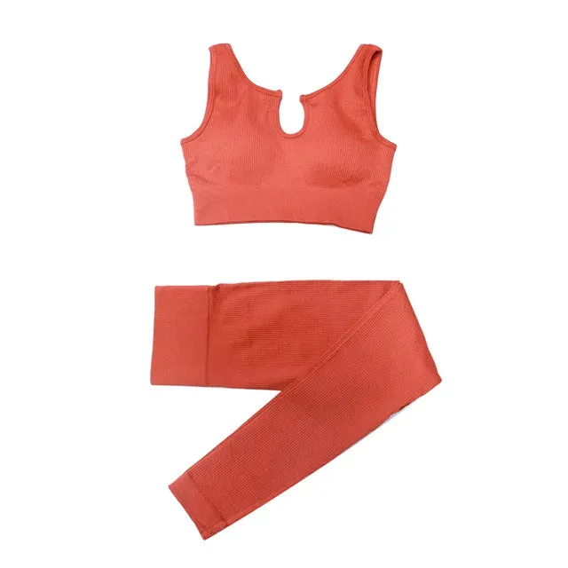 2/4Pcs Women's Tracksuit - Ribbed Seamless Yoga Set
