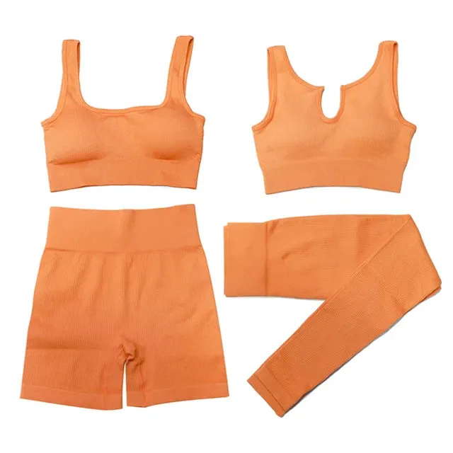 2/4Pcs Women's Tracksuit - Ribbed Seamless Yoga Set