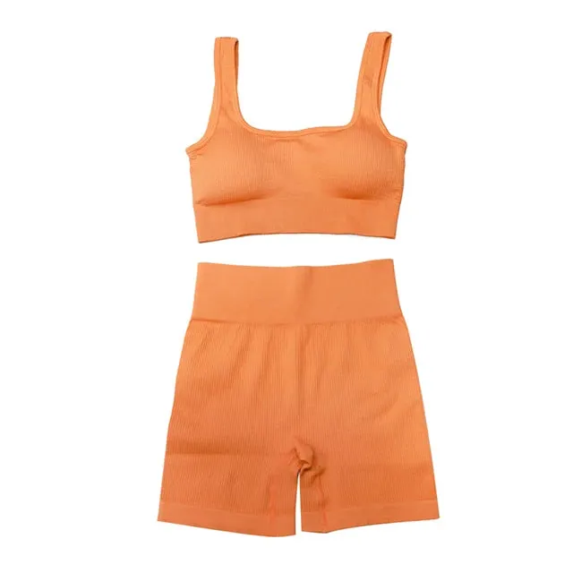 2/4Pcs Women's Tracksuit - Ribbed Seamless Yoga Set