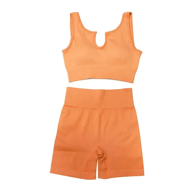 2/4Pcs Women's Tracksuit - Ribbed Seamless Yoga Set