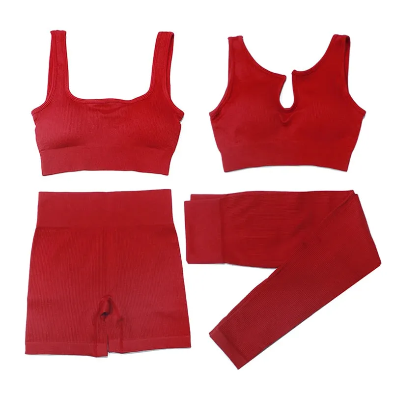 2/4Pcs Women's Tracksuit - Ribbed Seamless Yoga Set
