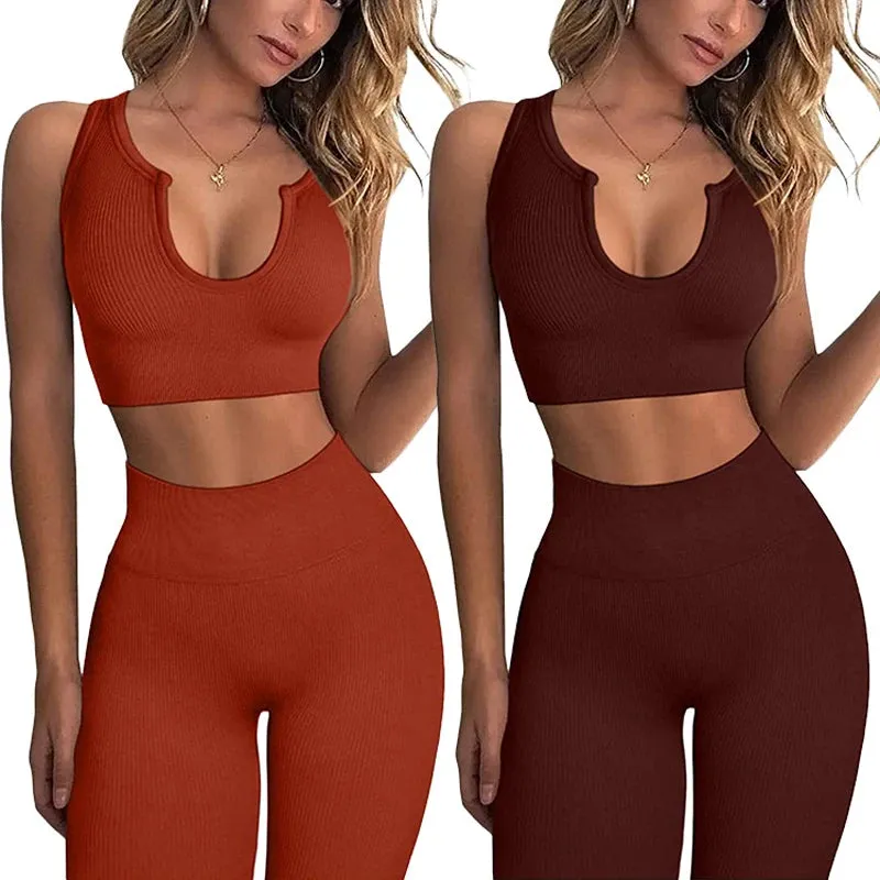 2/4Pcs Women's Tracksuit - Ribbed Seamless Yoga Set