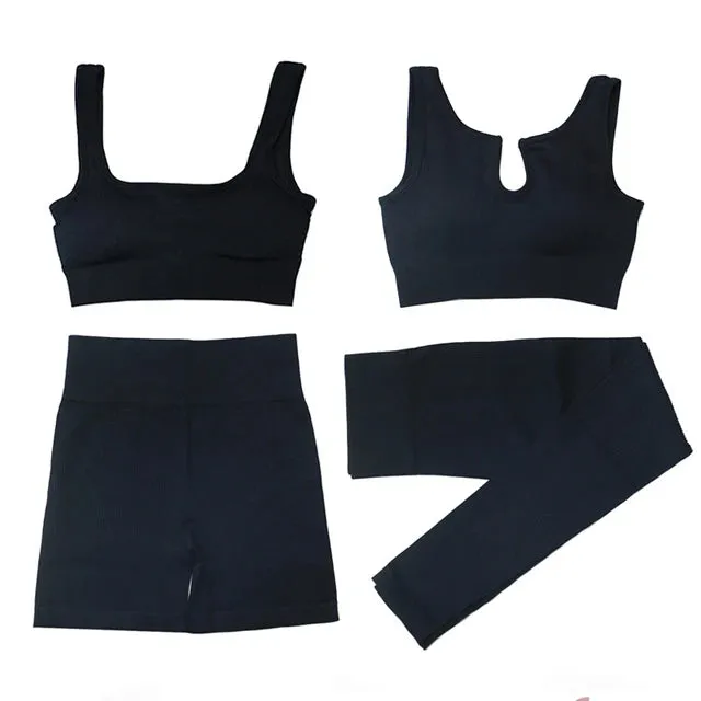 2/4Pcs Women's Tracksuit - Ribbed Seamless Yoga Set