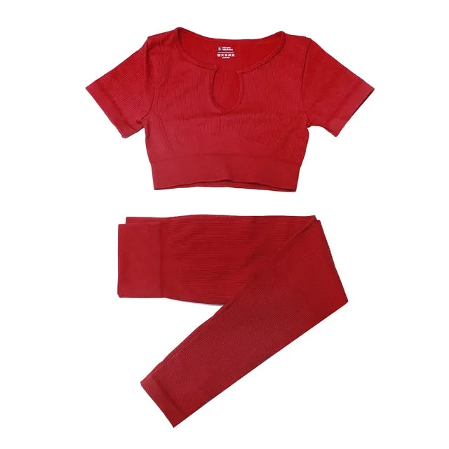 2/4Pcs Women's Tracksuit - Ribbed Seamless Yoga Set