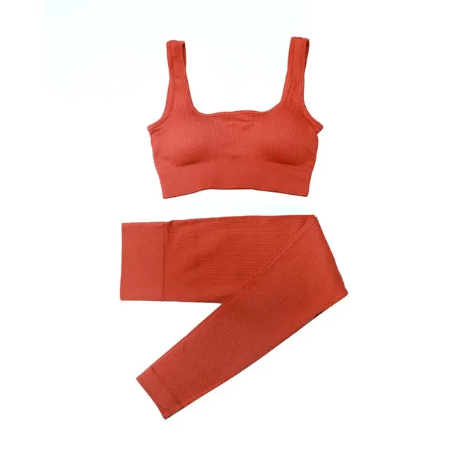 2/4Pcs Women's Tracksuit - Ribbed Seamless Yoga Set