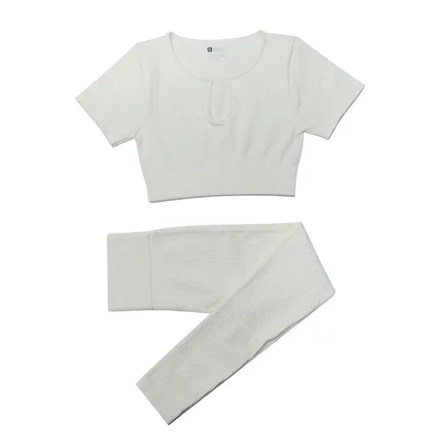 2/4Pcs Women's Tracksuit - Ribbed Seamless Yoga Set