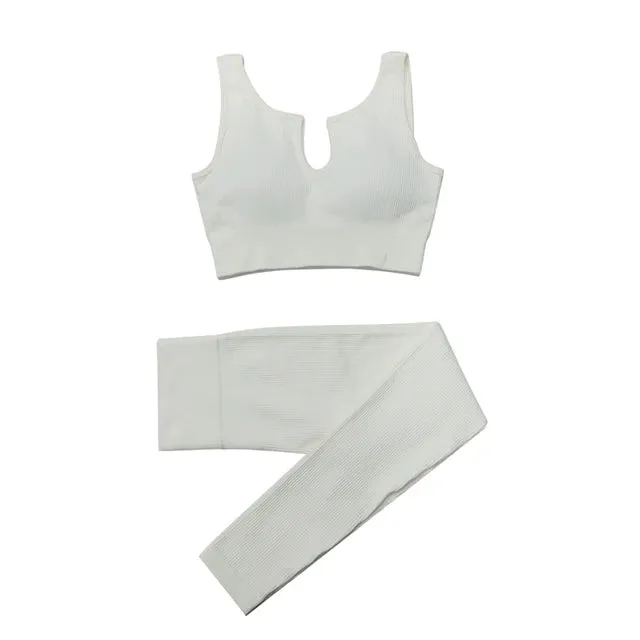 2/4Pcs Women's Tracksuit - Ribbed Seamless Yoga Set