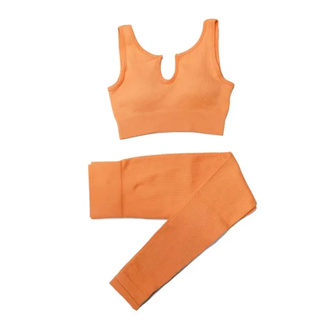 2/4Pcs Women's Tracksuit - Ribbed Seamless Yoga Set