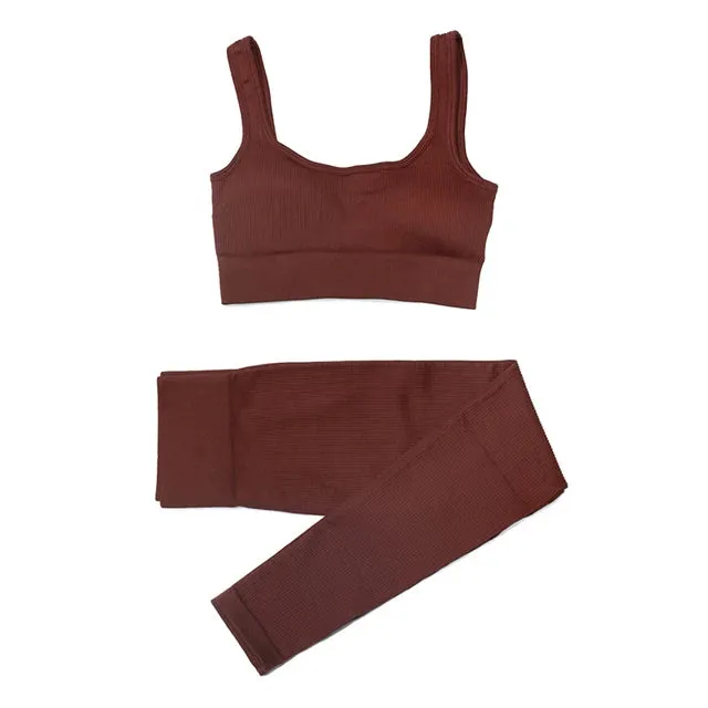 2/4Pcs Women's Tracksuit - Ribbed Seamless Yoga Set