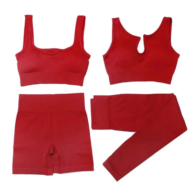 2/4Pcs Women's Tracksuit - Ribbed Seamless Yoga Set