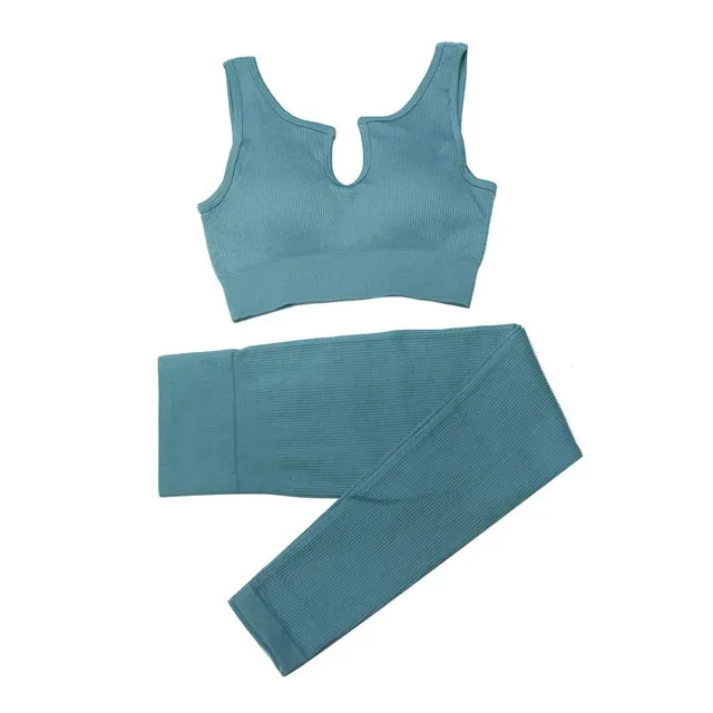 2/4Pcs Women's Tracksuit - Ribbed Seamless Yoga Set