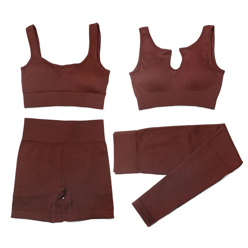 2/4Pcs Women's Tracksuit - Ribbed Seamless Yoga Set