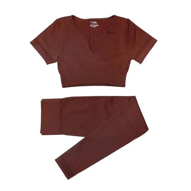 2/4Pcs Women's Tracksuit - Ribbed Seamless Yoga Set