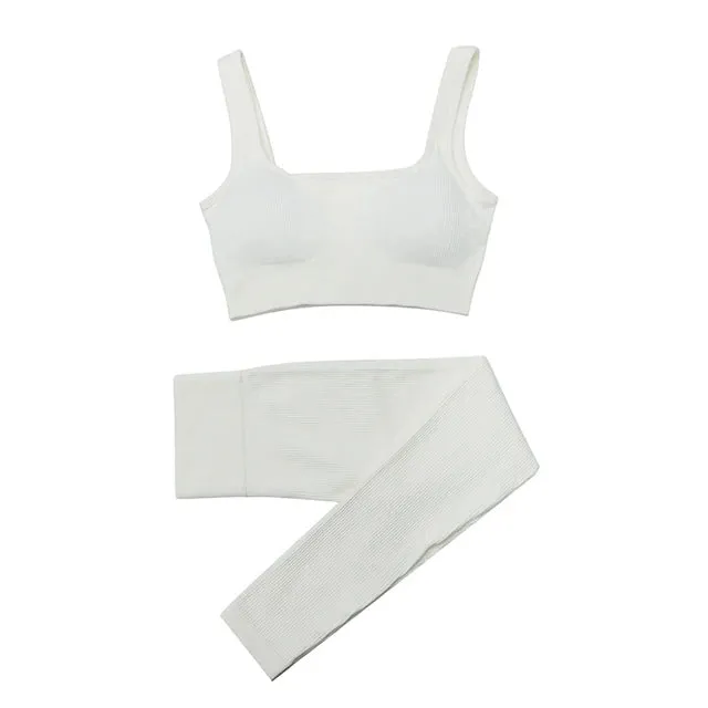 2/4Pcs Women's Tracksuit - Ribbed Seamless Yoga Set