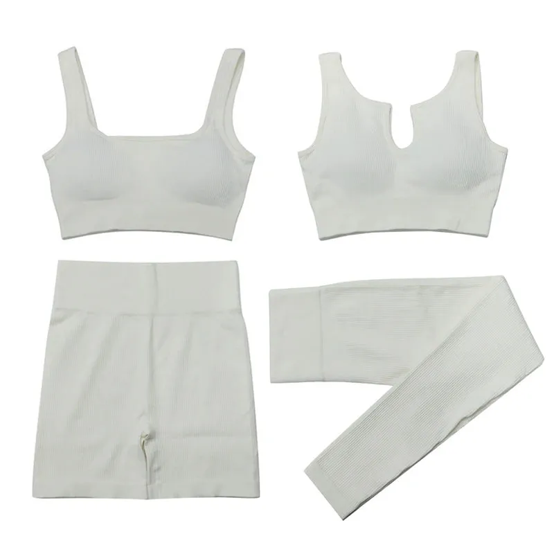 2/4Pcs Women's Tracksuit - Ribbed Seamless Yoga Set
