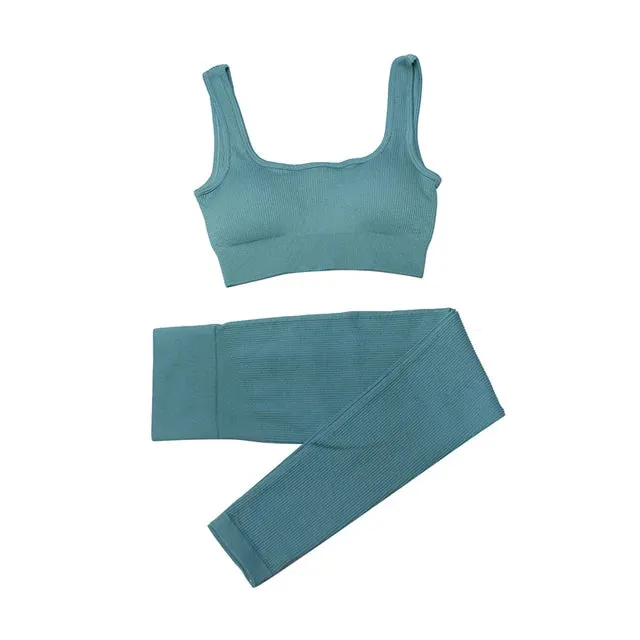 2/4Pcs Women's Tracksuit - Ribbed Seamless Yoga Set