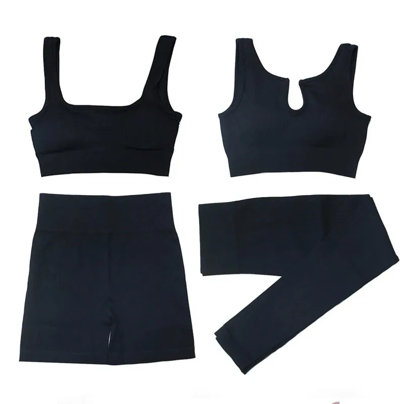 2/4Pcs Women's Tracksuit - Ribbed Seamless Yoga Set