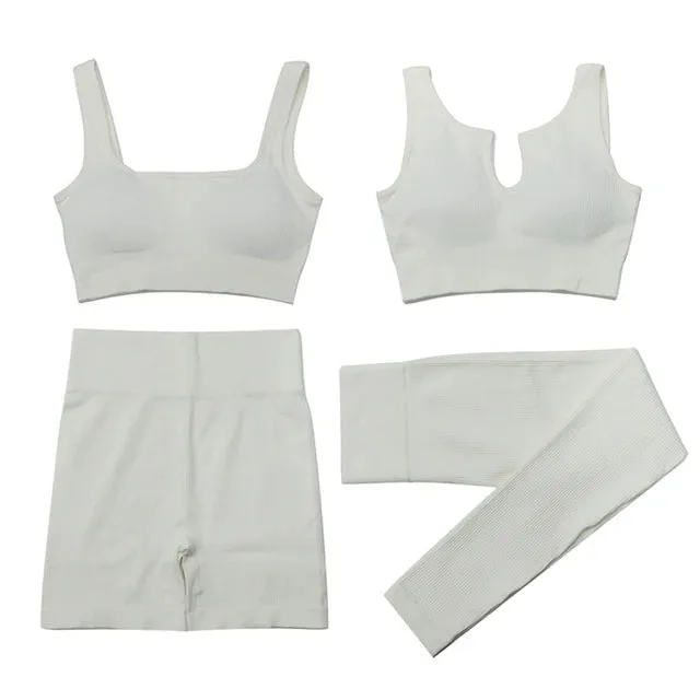 2/4Pcs Women's Tracksuit - Ribbed Seamless Yoga Set