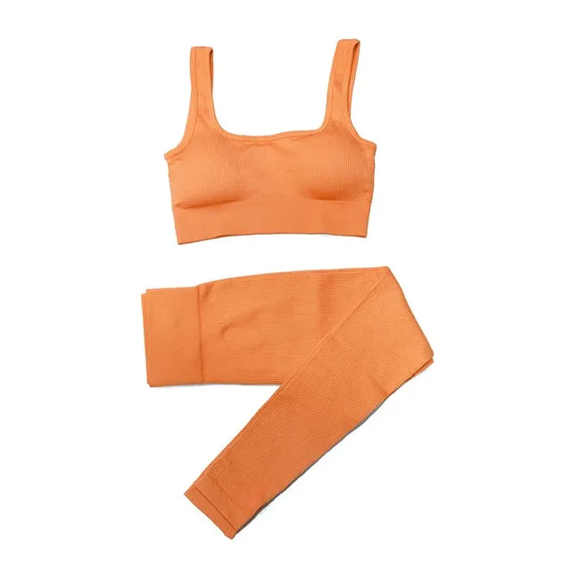 2/4Pcs Women's Tracksuit - Ribbed Seamless Yoga Set