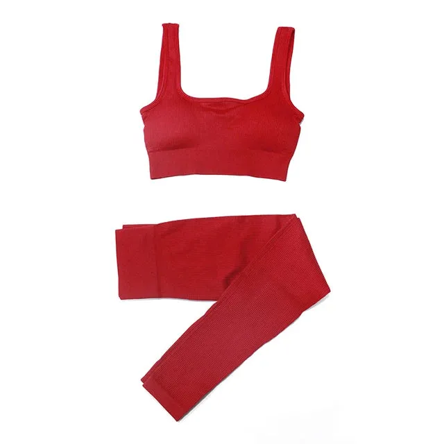 2/4Pcs Women's Tracksuit - Ribbed Seamless Yoga Set