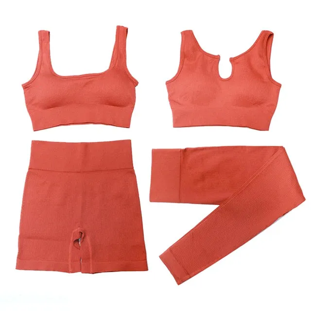 2/4Pcs Women's Tracksuit - Ribbed Seamless Yoga Set