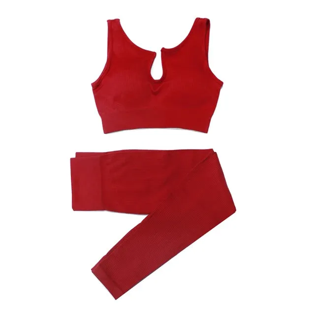 2/4Pcs Women's Tracksuit - Ribbed Seamless Yoga Set