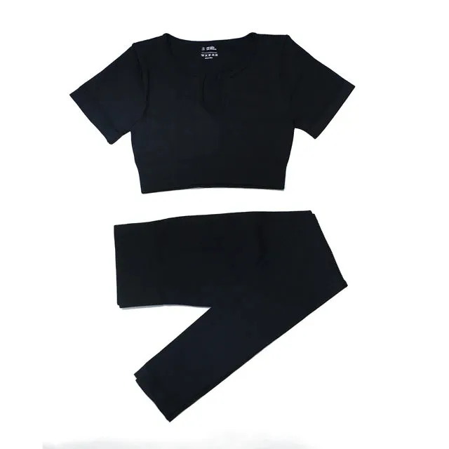 2/4Pcs Women's Tracksuit - Ribbed Seamless Yoga Set