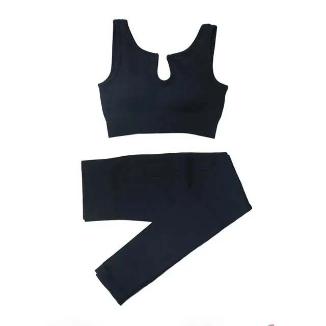 2/4Pcs Women's Tracksuit - Ribbed Seamless Yoga Set