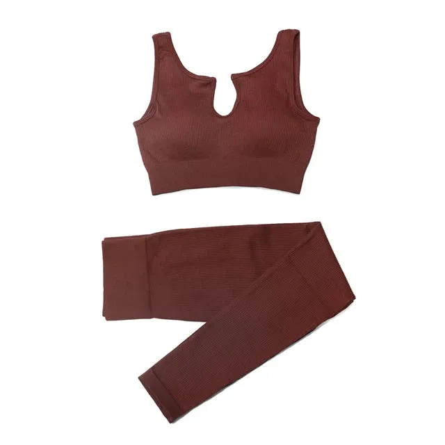 2/4Pcs Women's Tracksuit - Ribbed Seamless Yoga Set