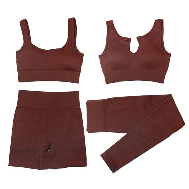 2/4Pcs Women's Tracksuit - Ribbed Seamless Yoga Set