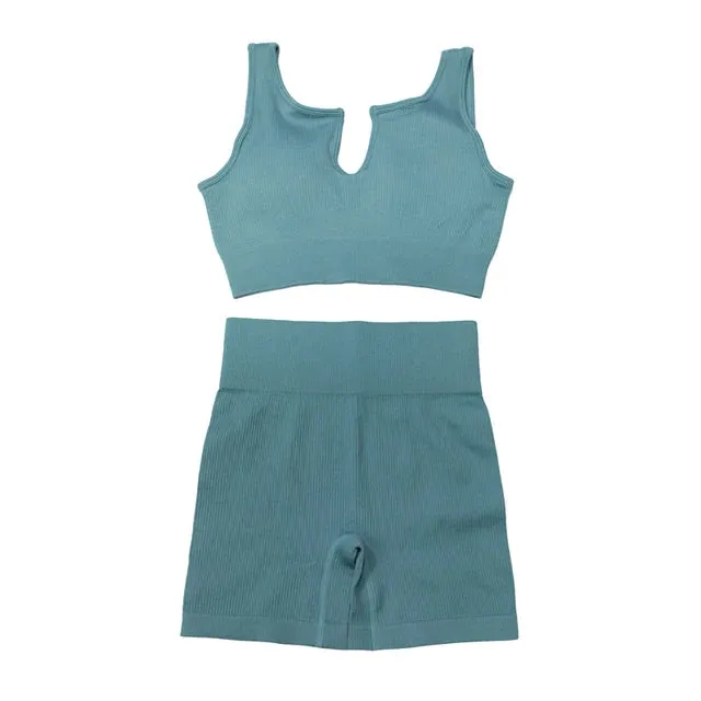 2/4Pcs Women's Tracksuit - Ribbed Seamless Yoga Set