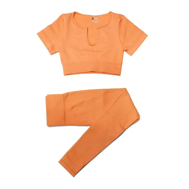2/4Pcs Women's Tracksuit - Ribbed Seamless Yoga Set