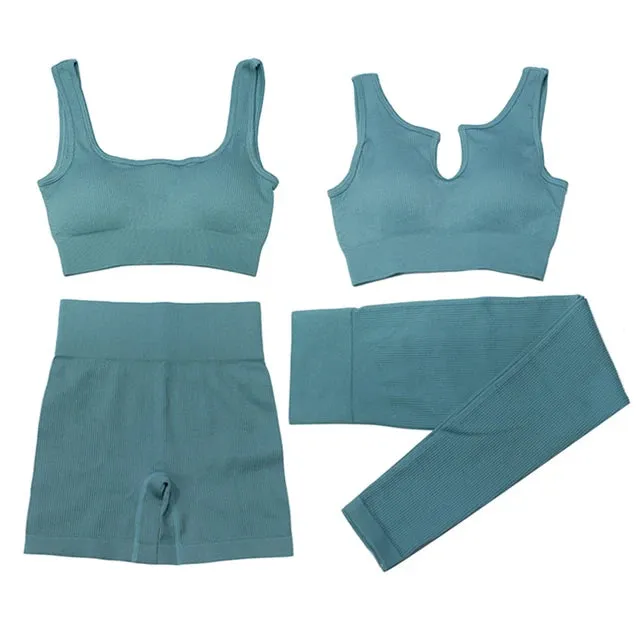2/4Pcs Women's Tracksuit - Ribbed Seamless Yoga Set