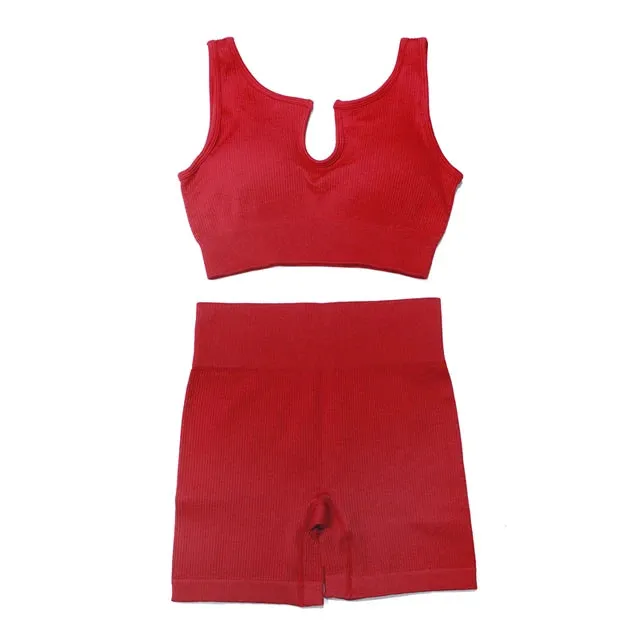 2/4Pcs Women's Tracksuit - Ribbed Seamless Yoga Set