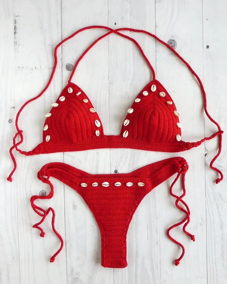 Acerola Sea Shell High Cut Thong Crochet Bathing Suit