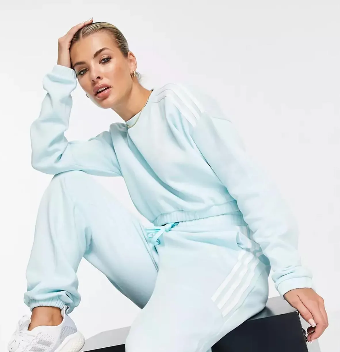adidas Training Womens Cropped Three Stripes Mint Sweatshirt Size L (New)