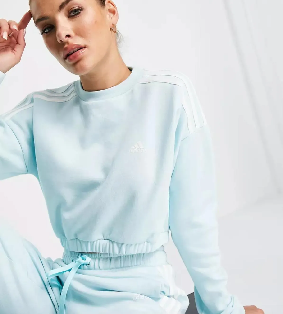 adidas Training Womens Cropped Three Stripes Mint Sweatshirt Size L (New)