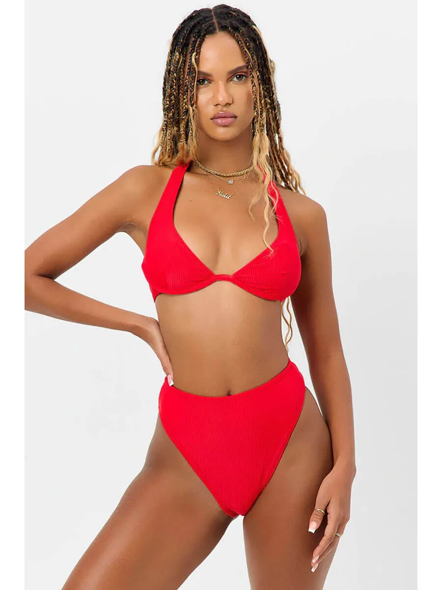 Anne High Waisted Ribbed Bottom In Grenadine