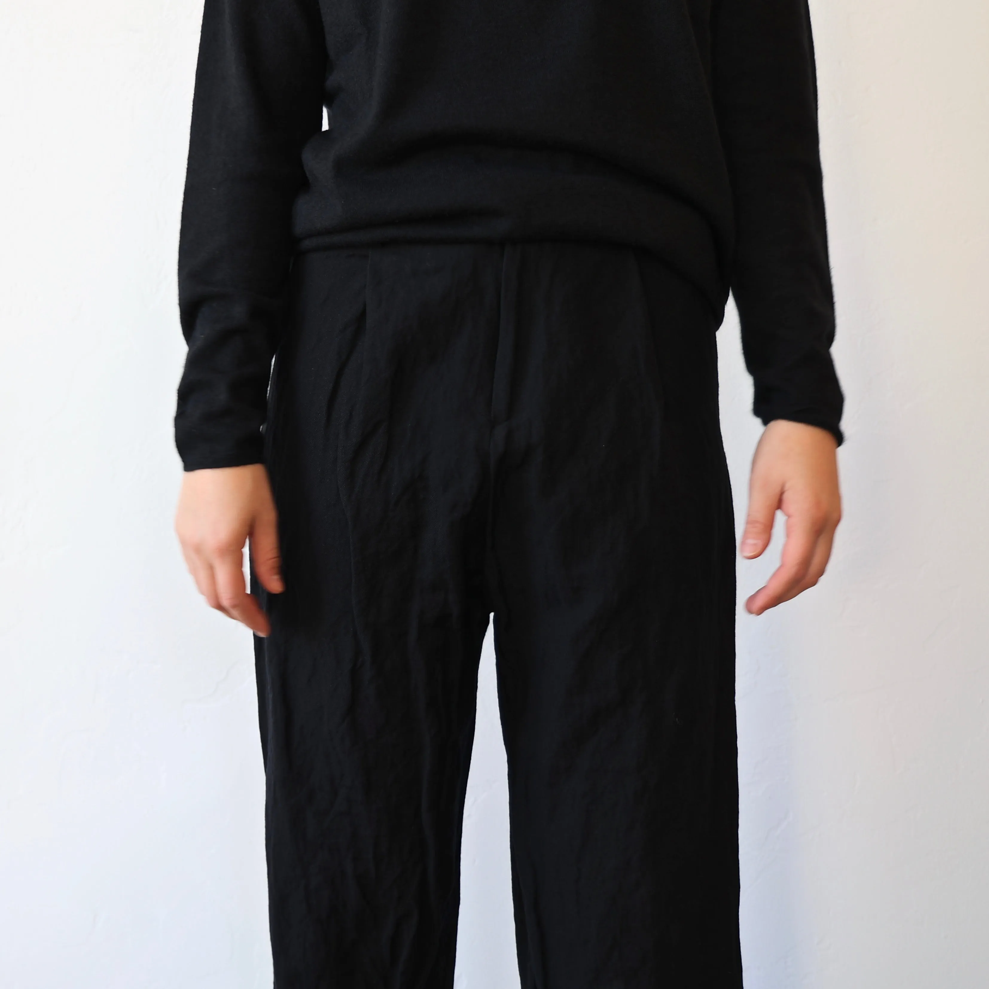 Apuntob Pleated Trousers - Black Cotton/Wool
