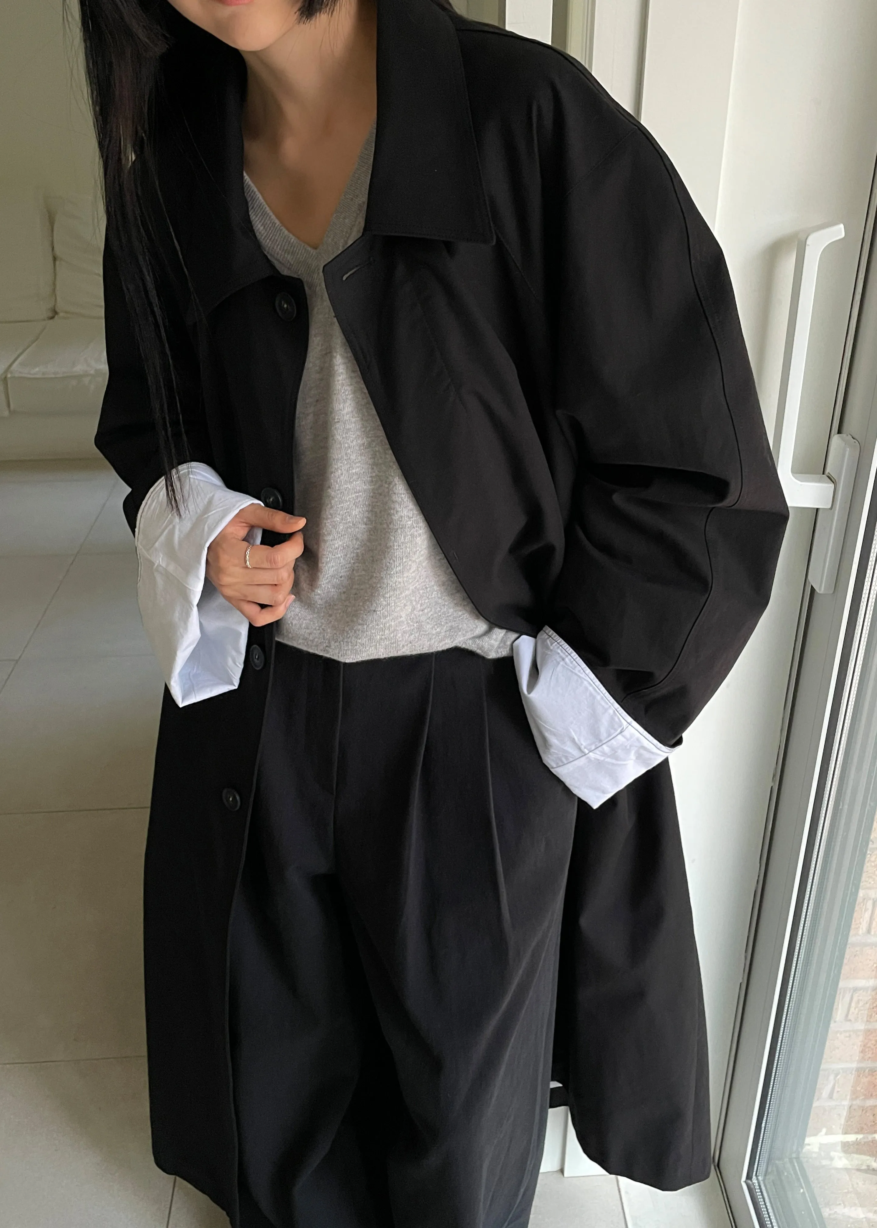 Arlise Oversized Trench Coat - Black
