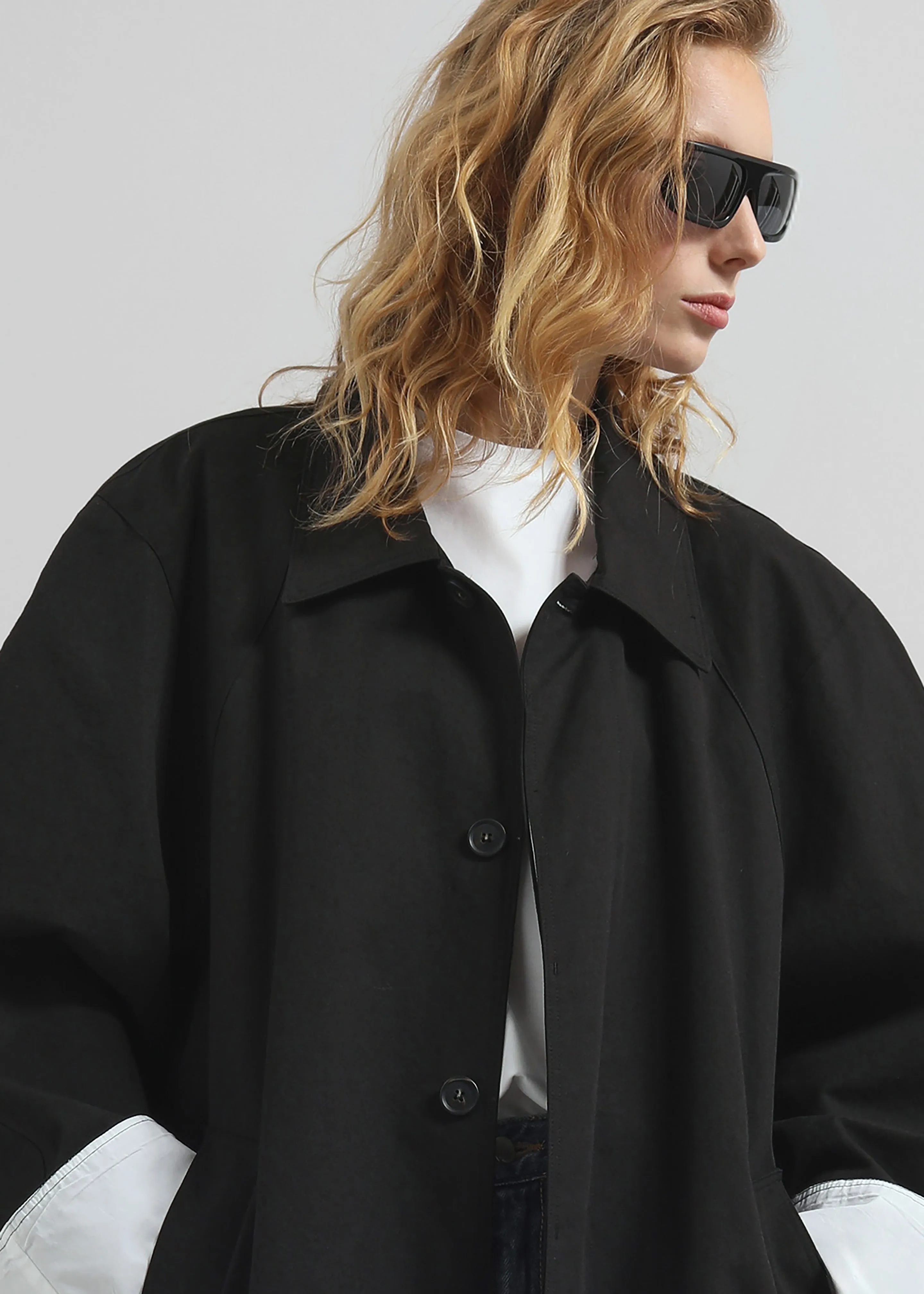Arlise Oversized Trench Coat - Black