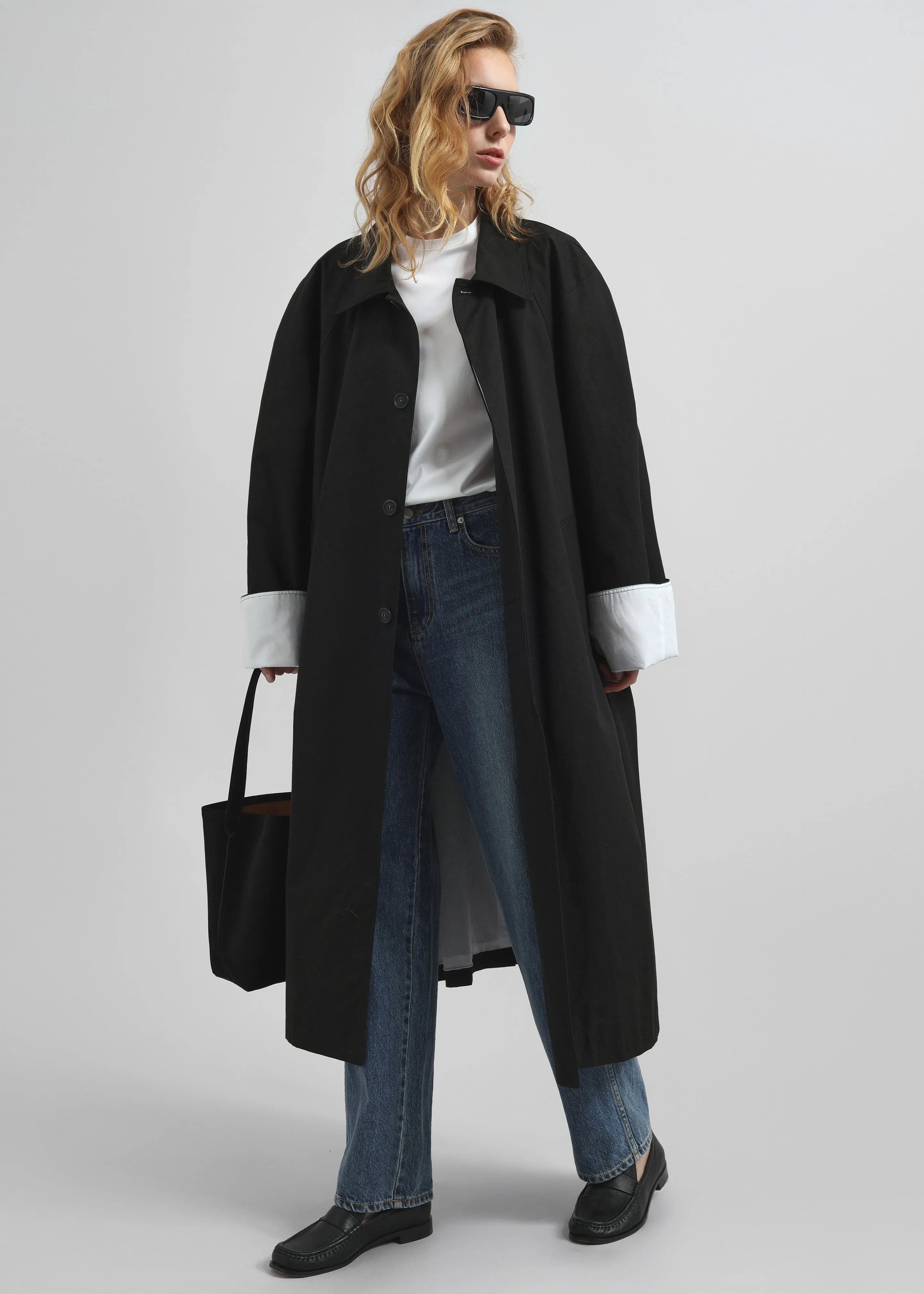 Arlise Oversized Trench Coat - Black