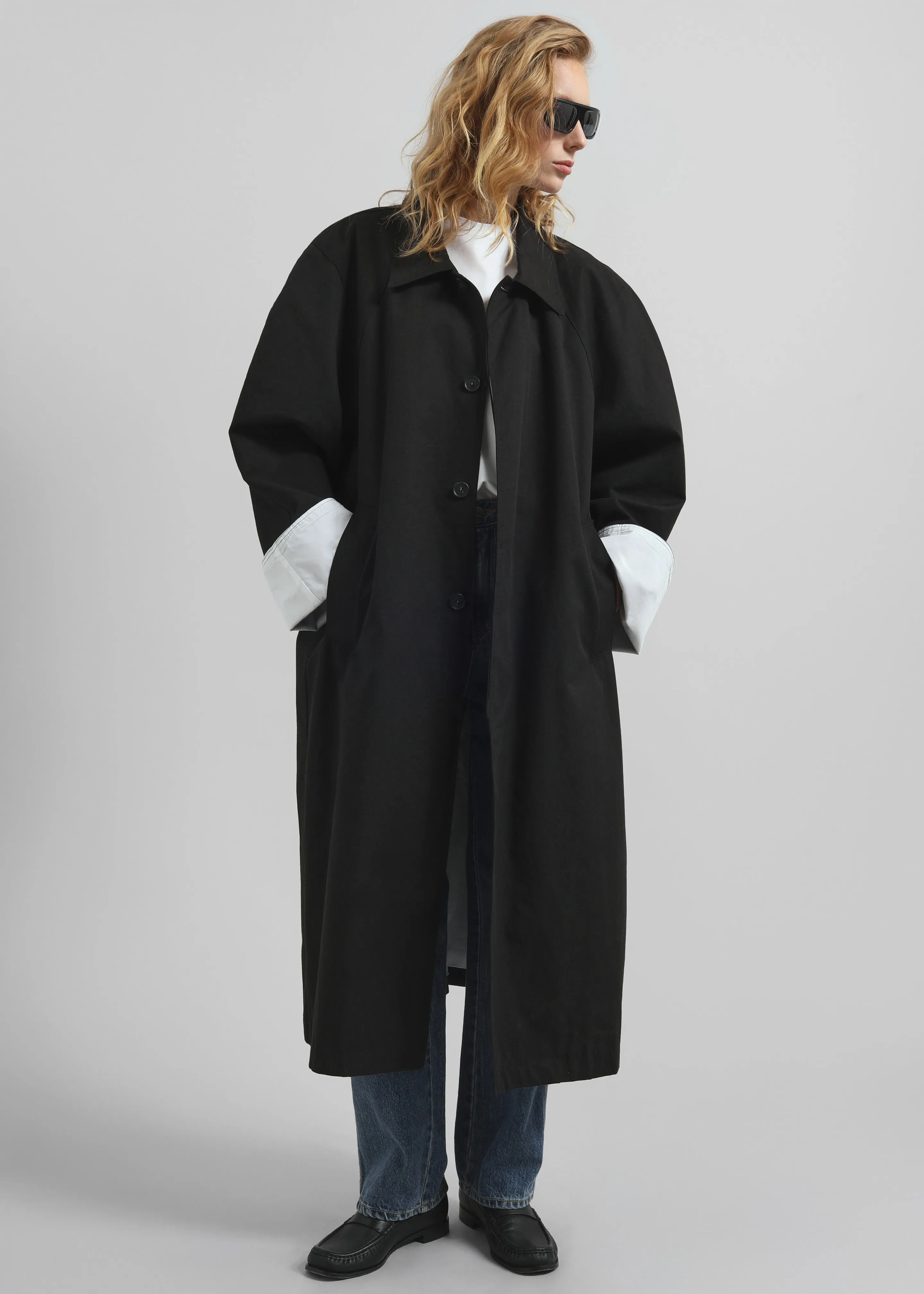 Arlise Oversized Trench Coat - Black