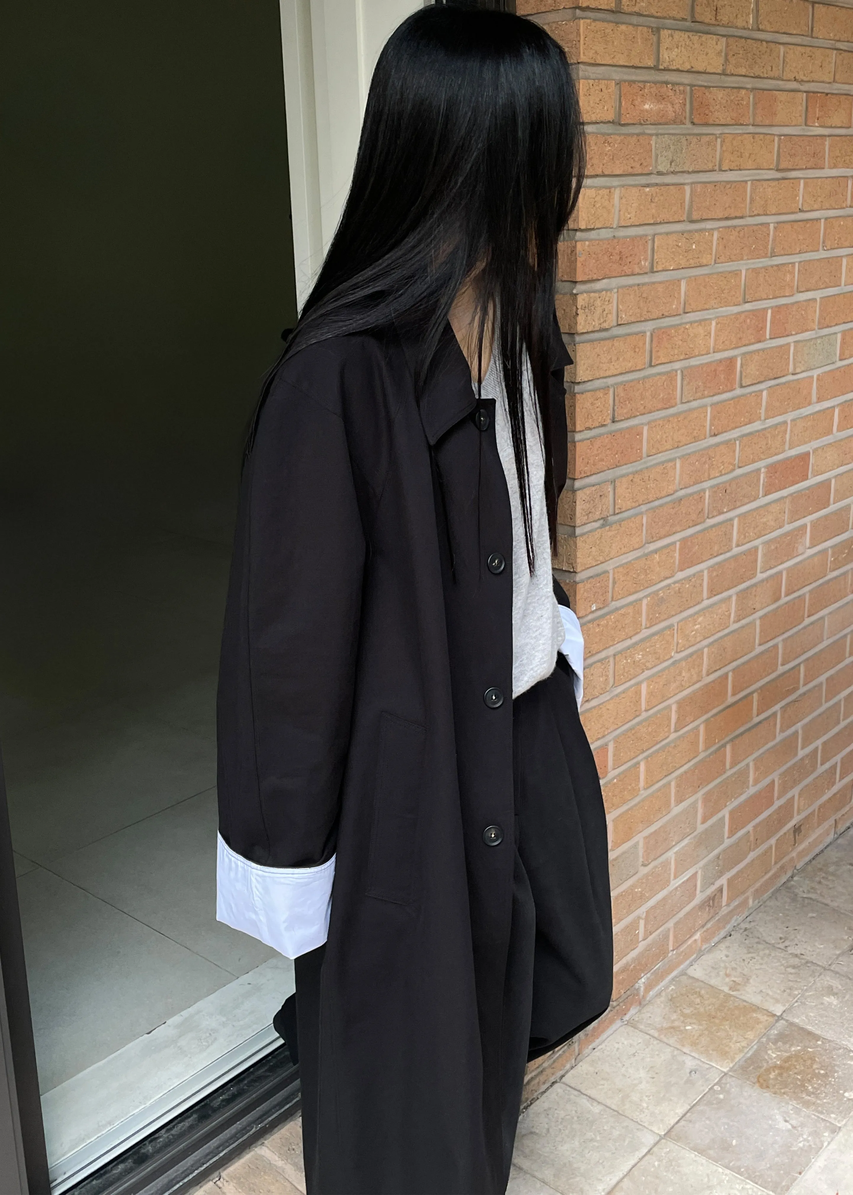 Arlise Oversized Trench Coat - Black